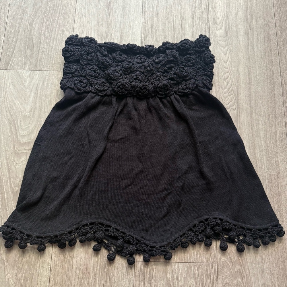 Milly of NY Bergdorf Goodman black strapless babydoll crochet and knit shirt SP